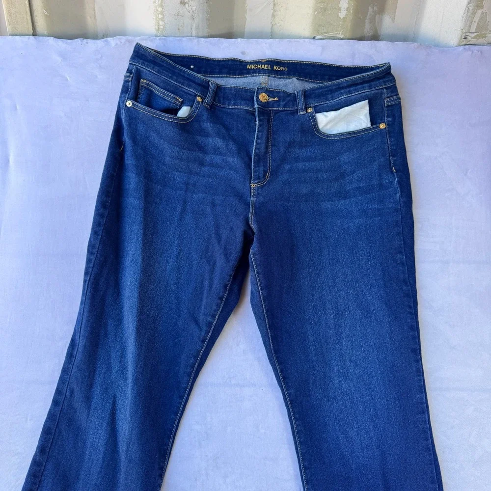 Michael Kors Izzy Skinny Jeans Women's 16 Blue Denim Stretch Dark Wash Whiskered